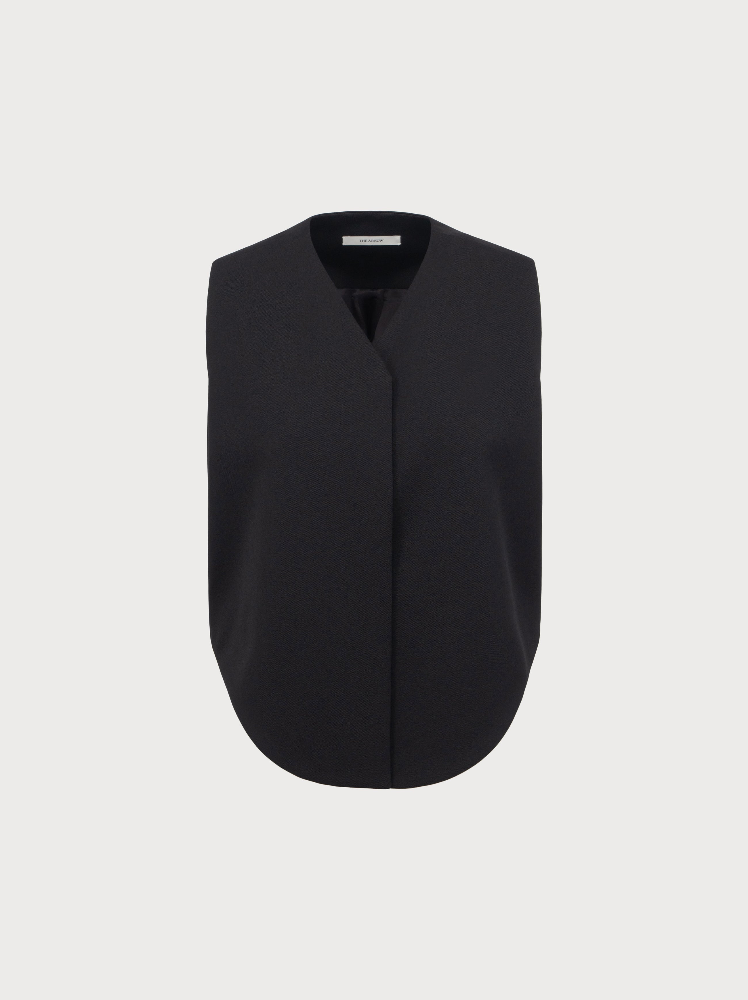 Black sleeveless top on a light gray background