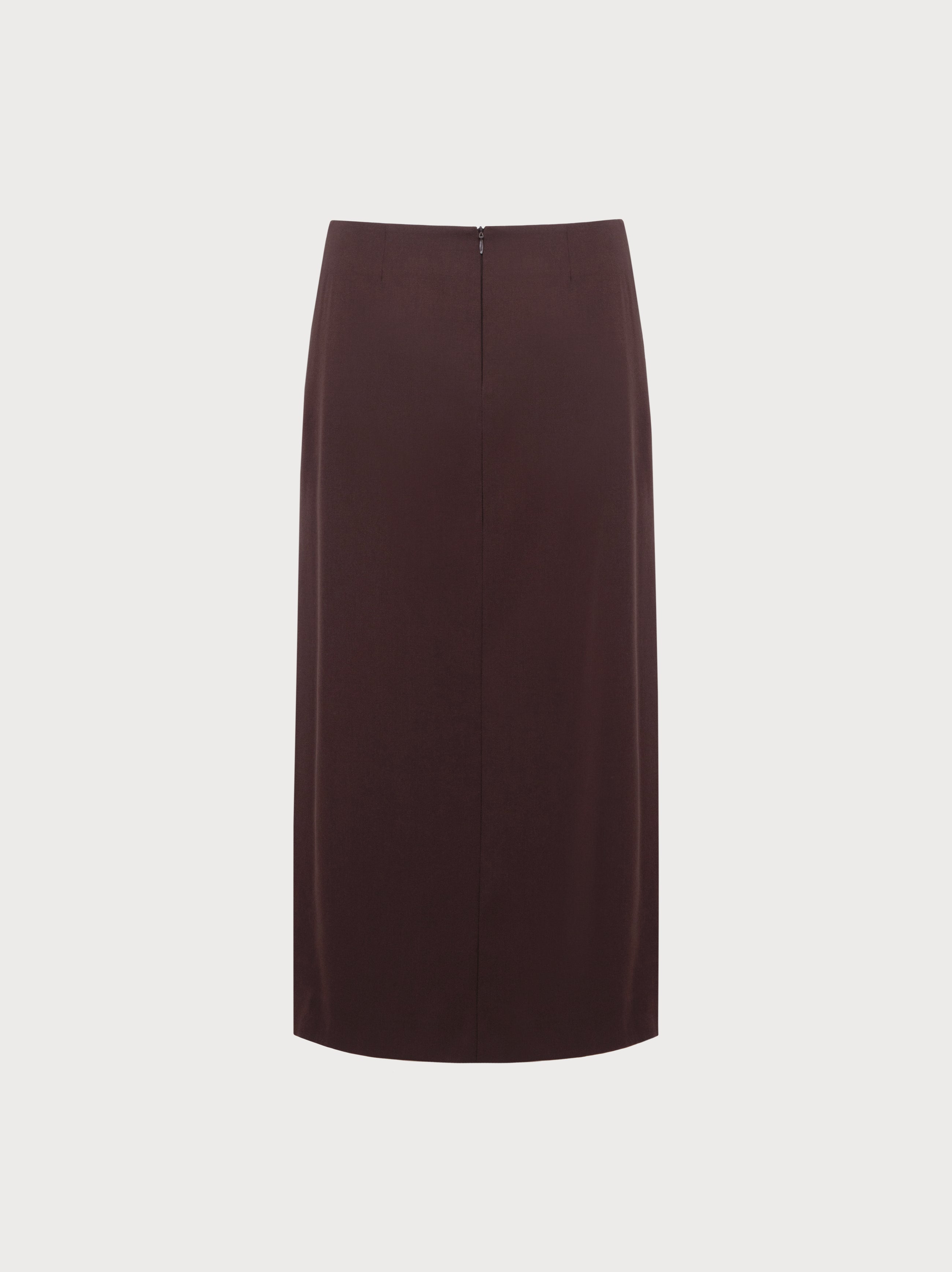 Dark brown pencil skirt on a light gray background