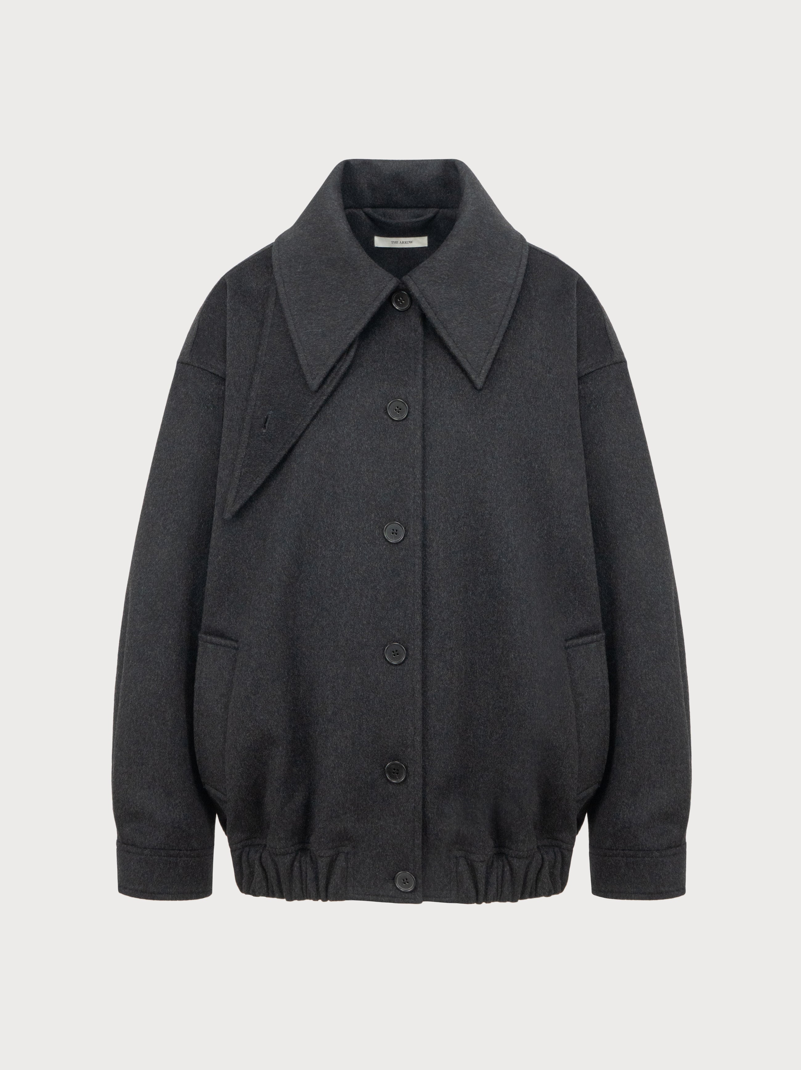Dark gray jacket with a collar on a light gray background