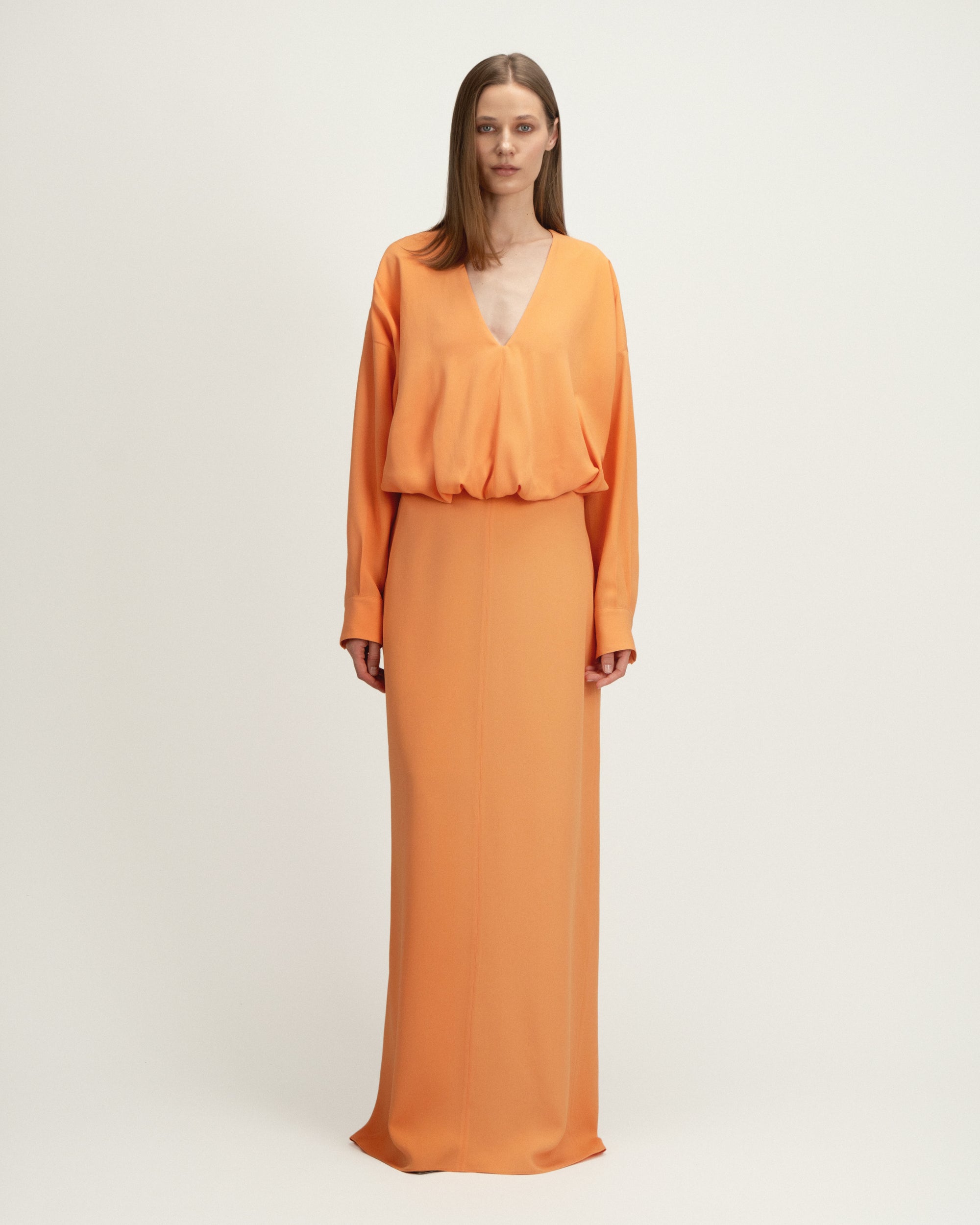 Aurora Dress in Orange Crepe
