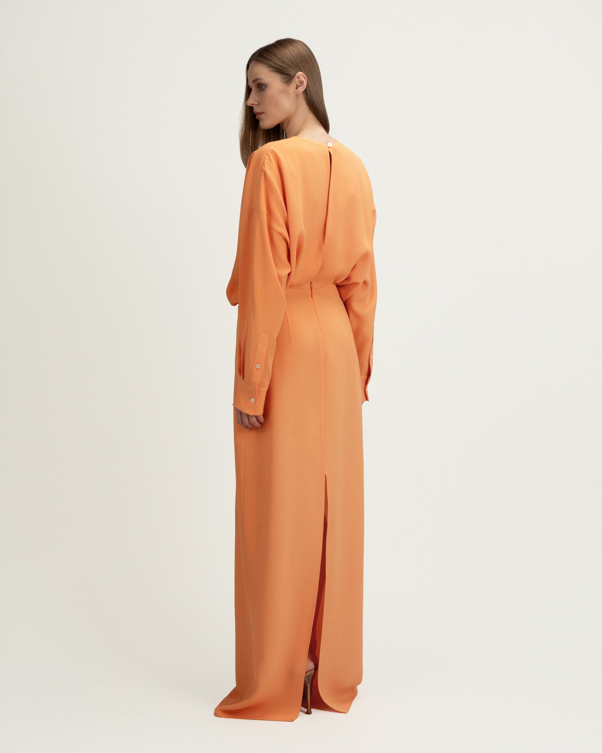 Aurora Dress in Orange Crepe