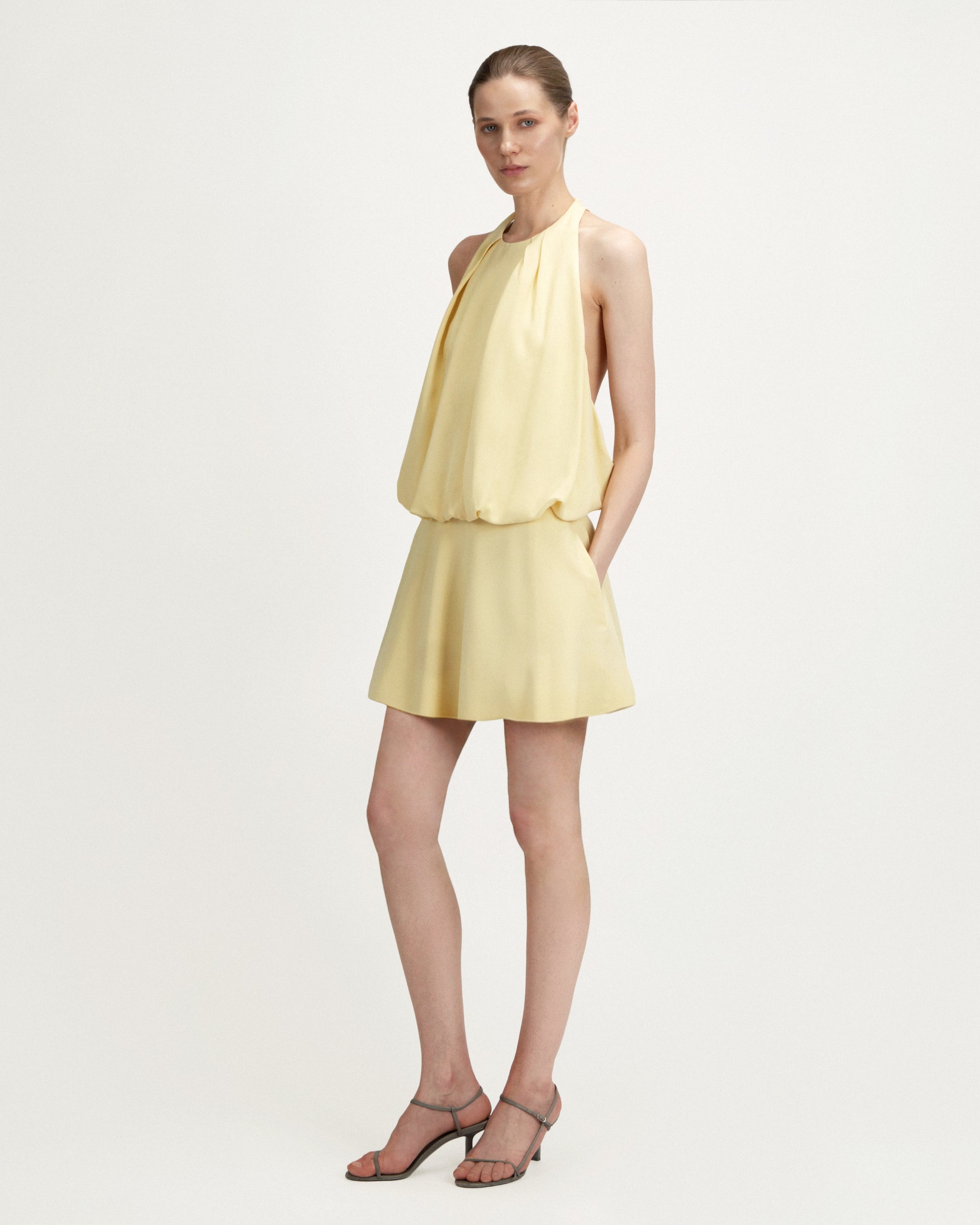 Camille Dress in Yellow Crepe