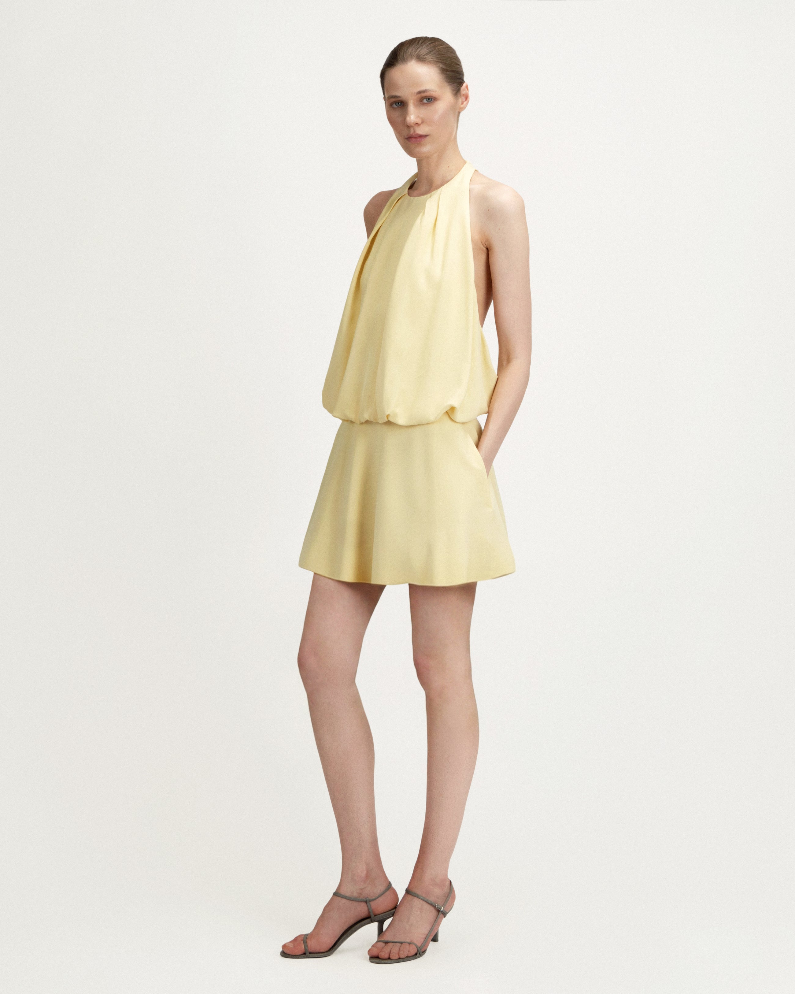 Camille Dress in Yellow Crepe