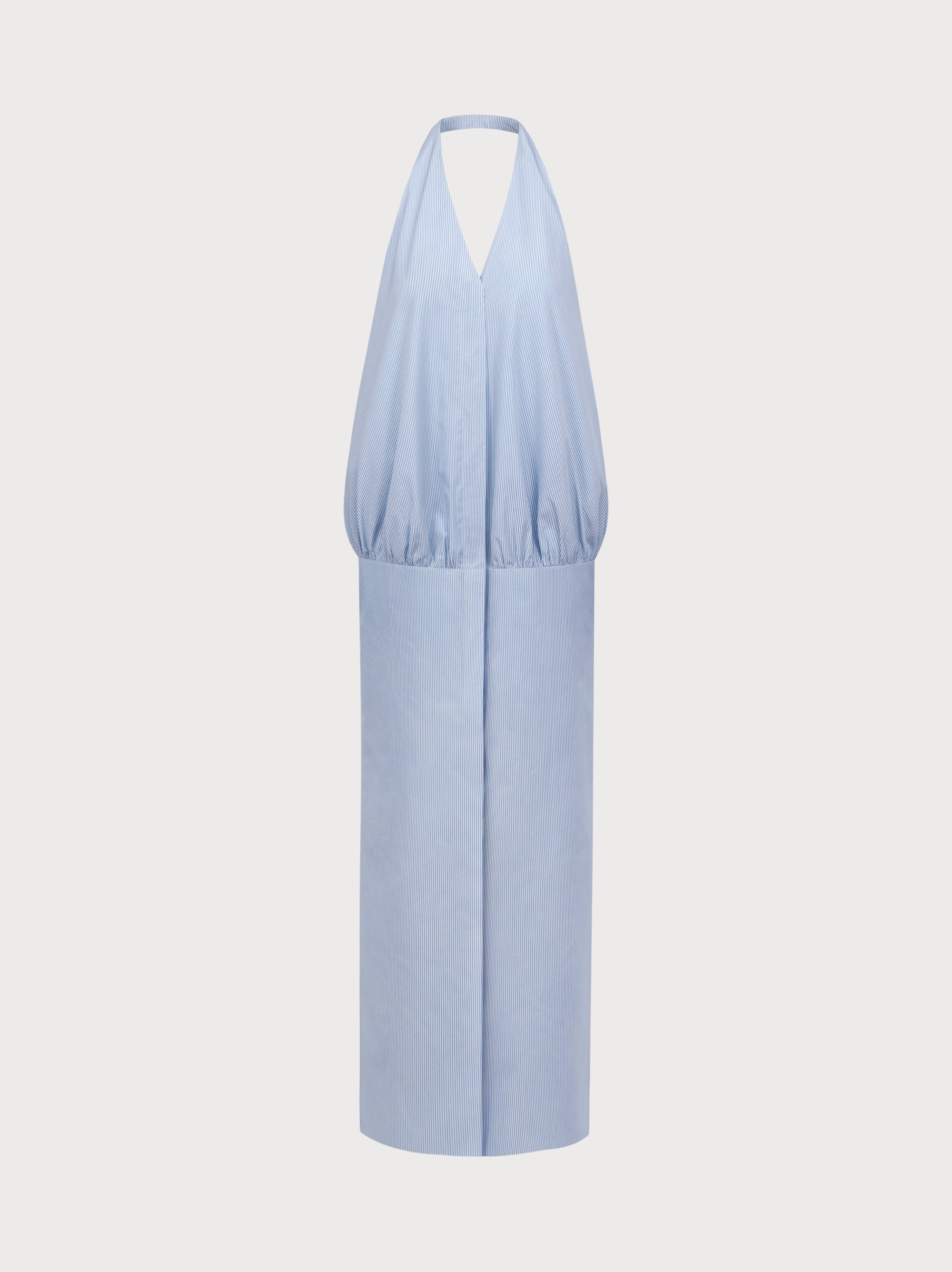Light blue halter neck dress on a light gray background