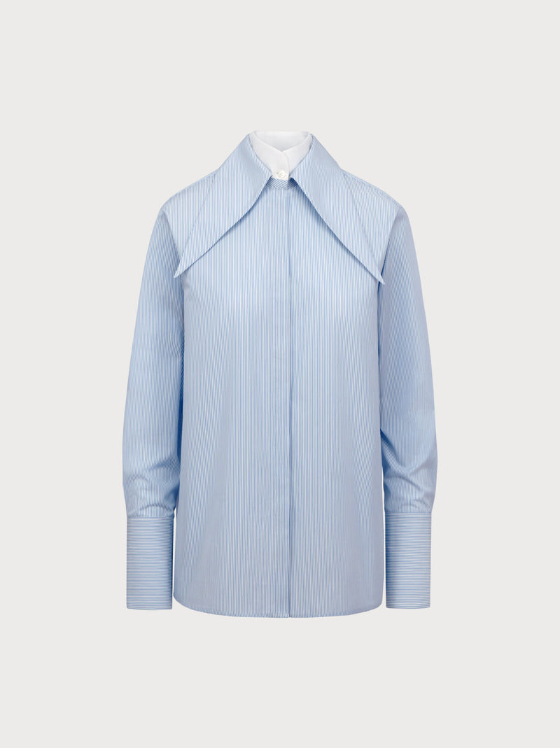 Light blue shirt with a collar on a white background