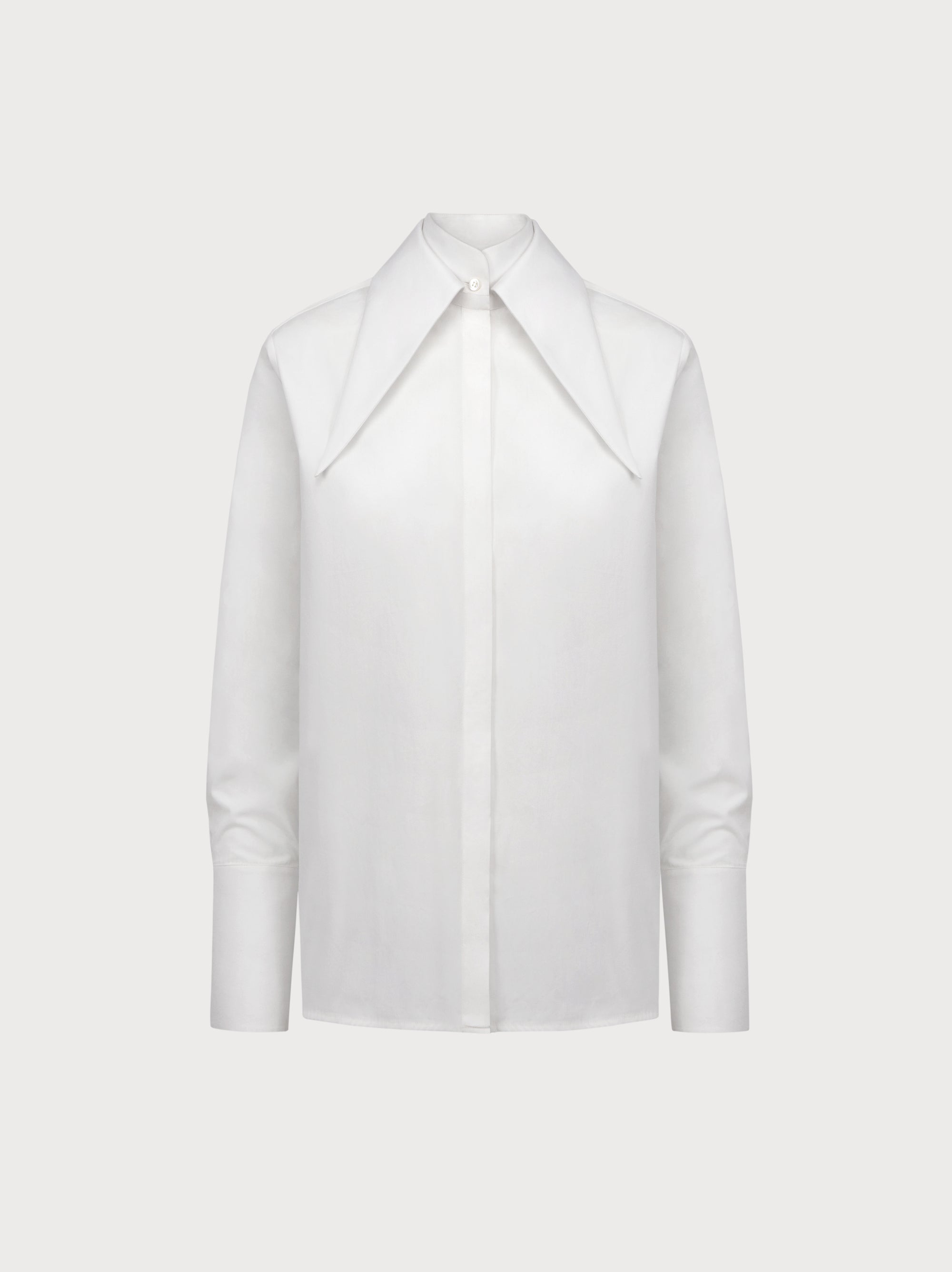 White blouse with a collar on a light gray background