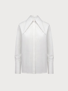 White blouse with a collar on a light gray background