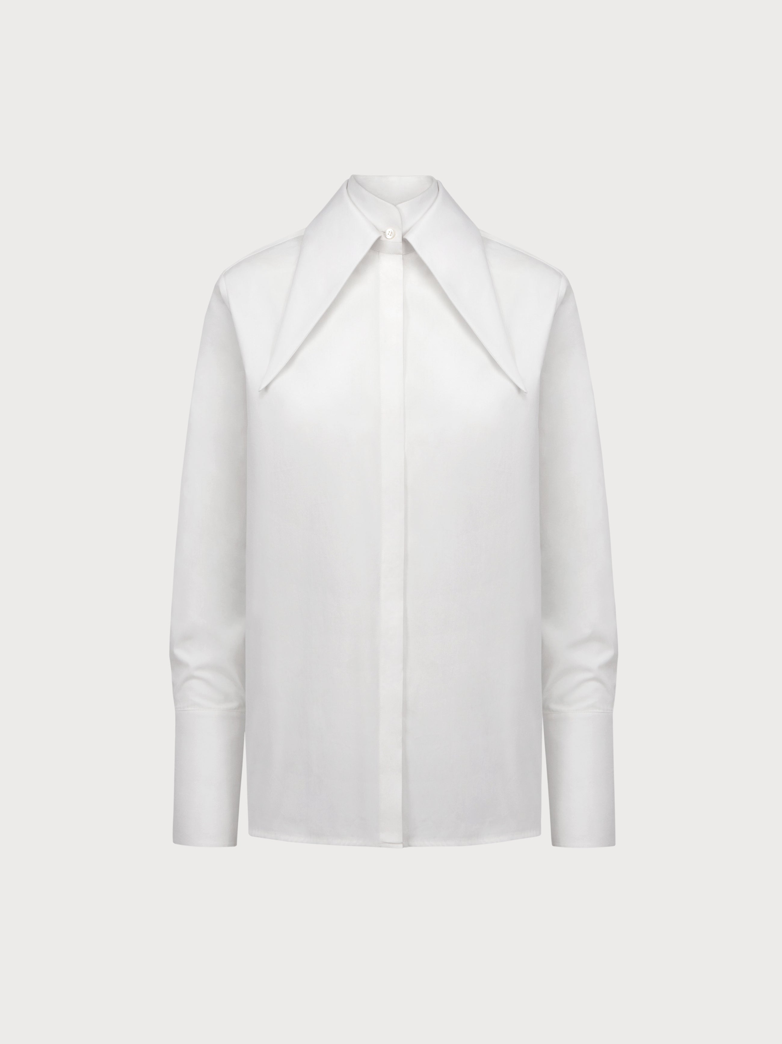 White blouse with a collar on a light gray background