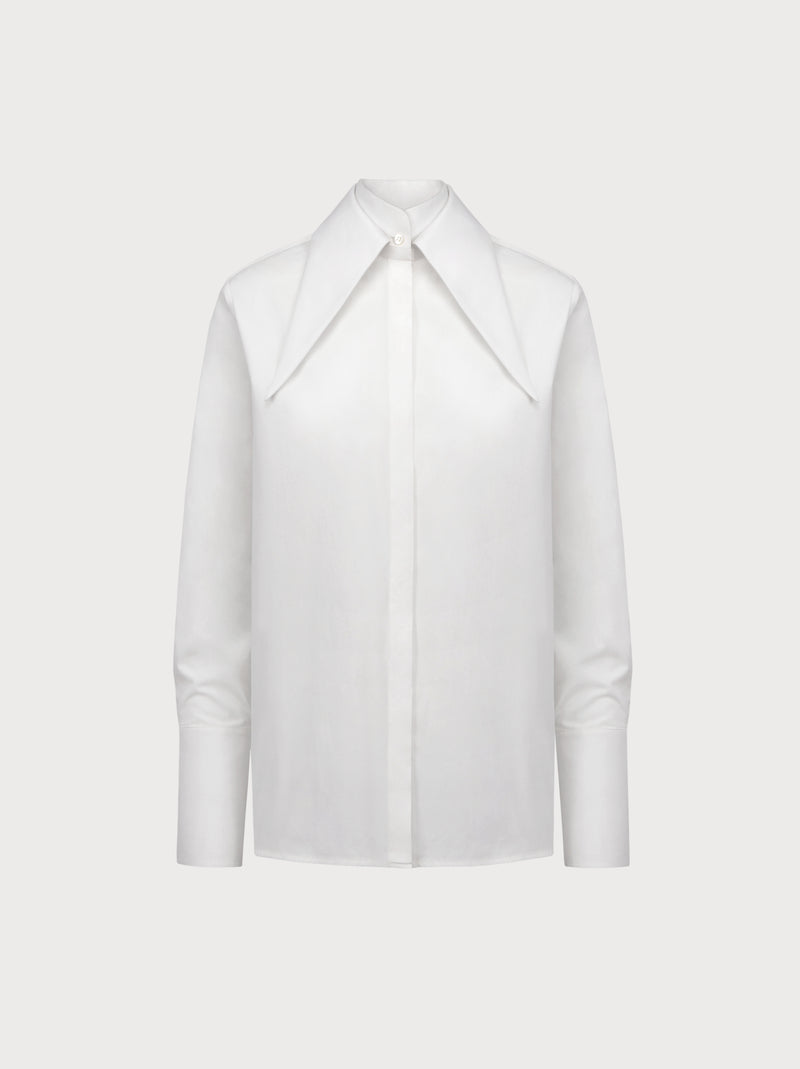 White blouse with a collar on a light gray background