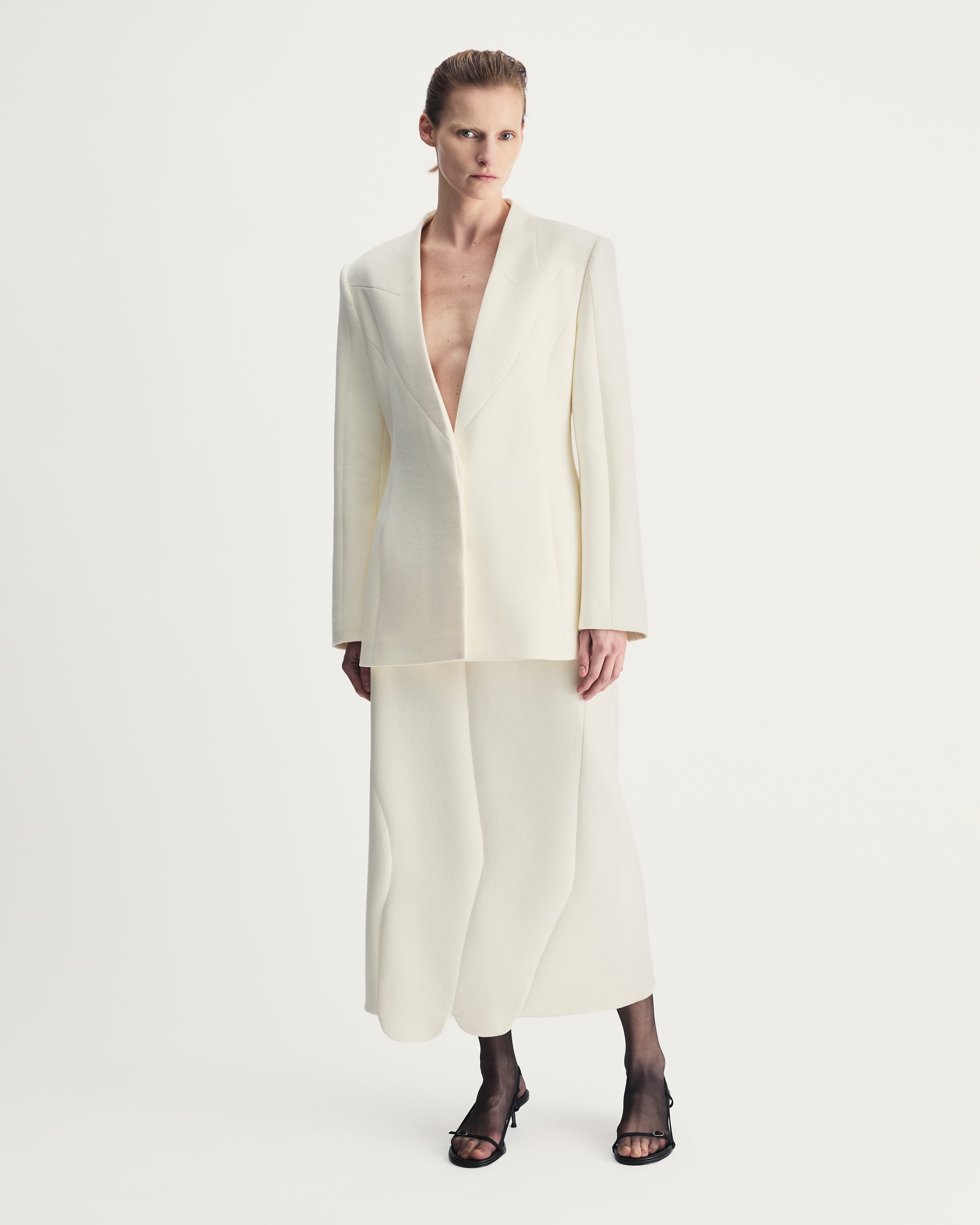 Helena Blazer in Ivory Virgin Wool