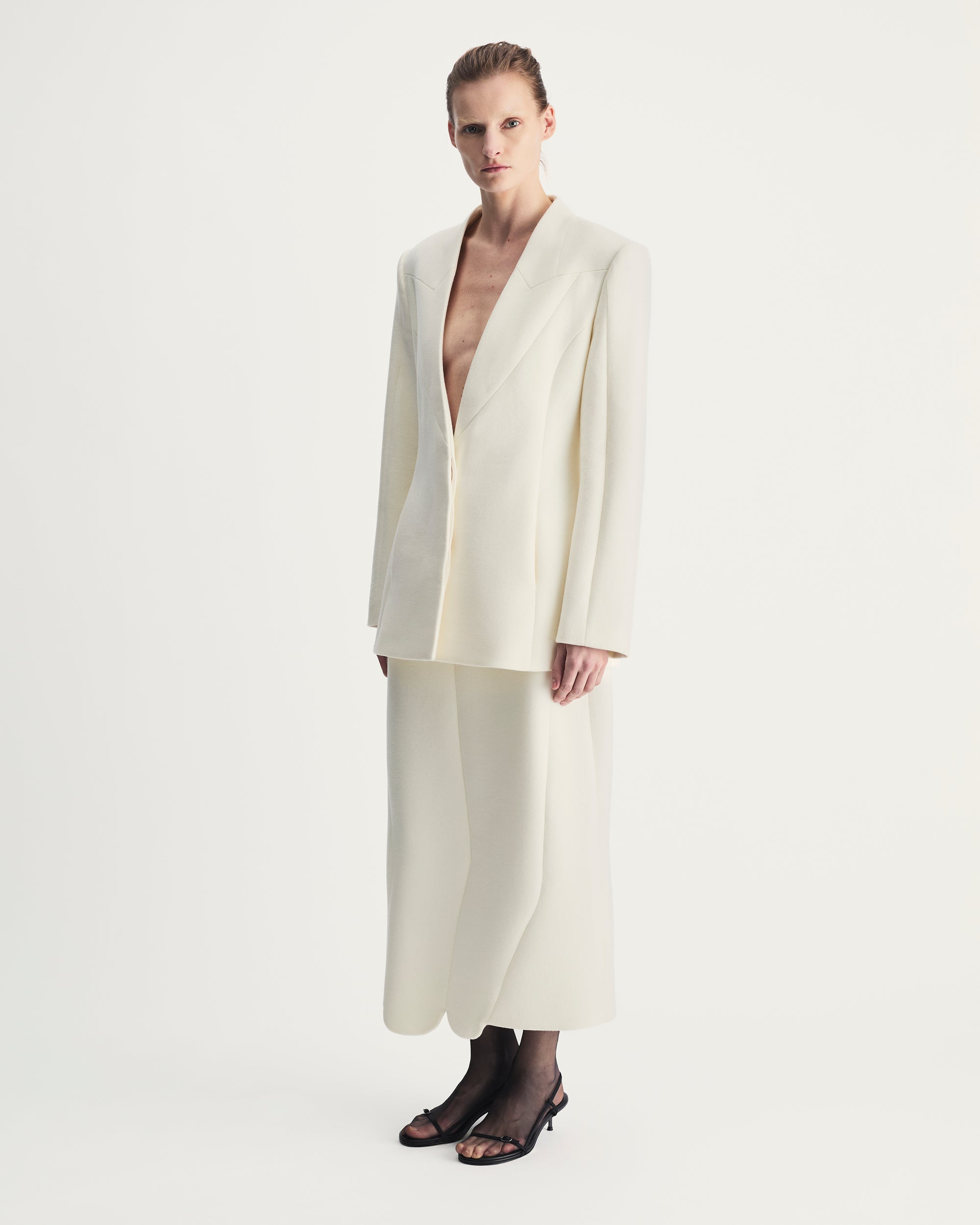 Helena Blazer in Ivory Virgin Wool