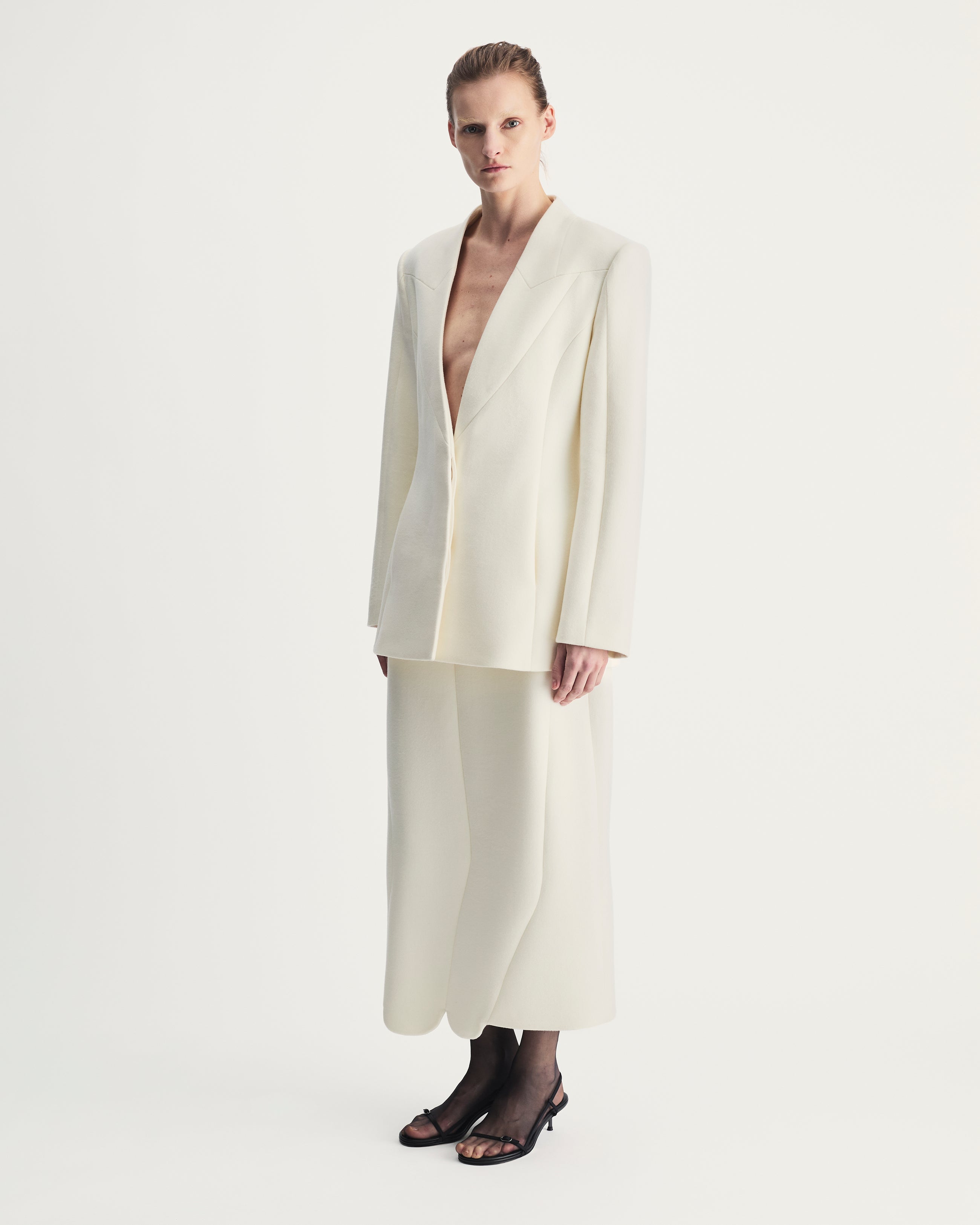 Helena Blazer in Ivory Virgin Wool