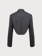 Dark gray jacket against a light gray background