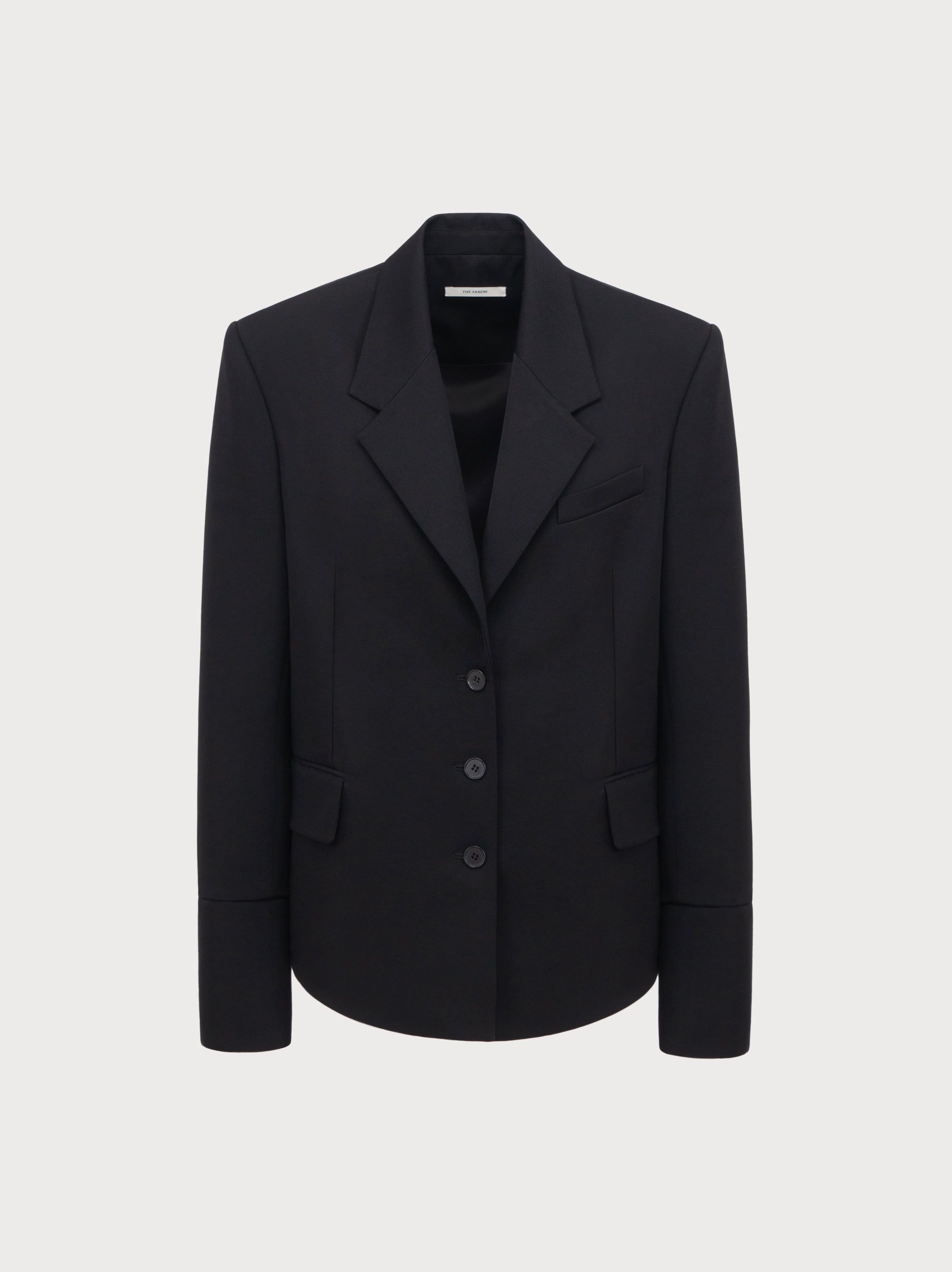 Black blazer on a light gray background