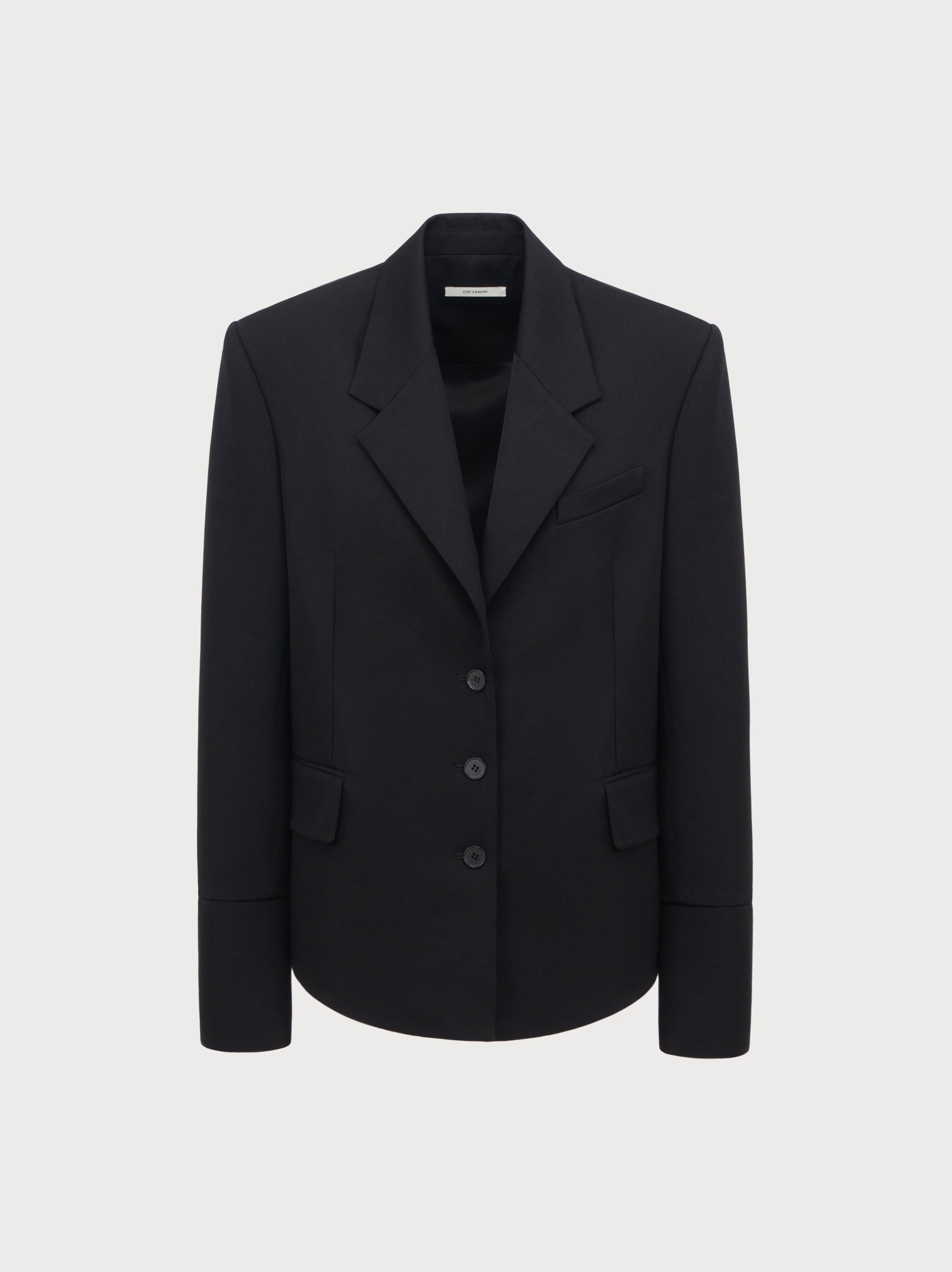 Black blazer on a light gray background
