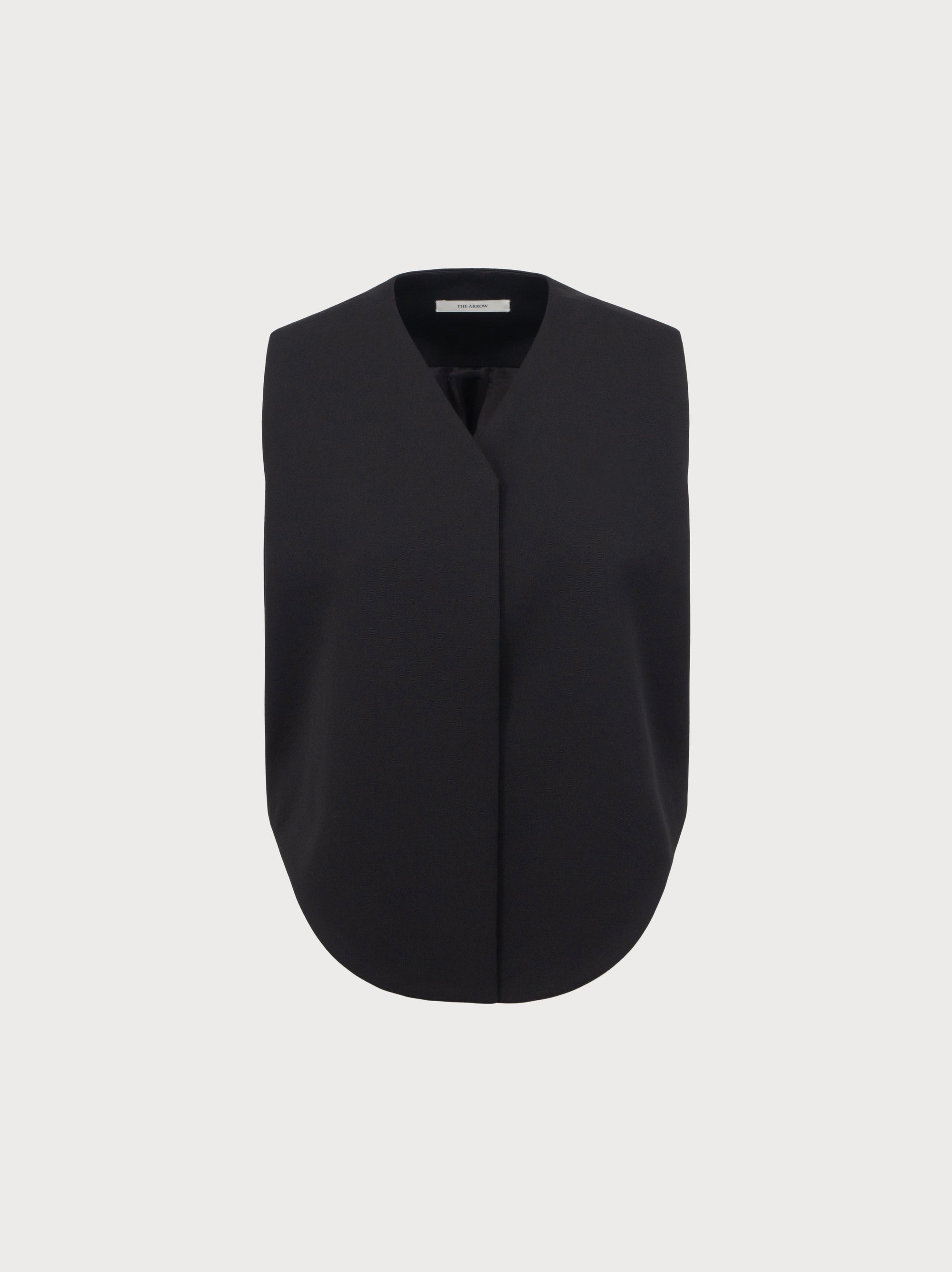 Black sleeveless top on a light gray background