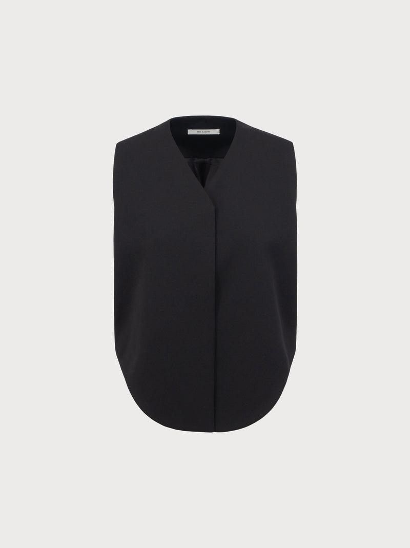 Black sleeveless top on a light gray background