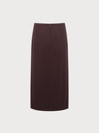 Dark brown pencil skirt on a light gray background
