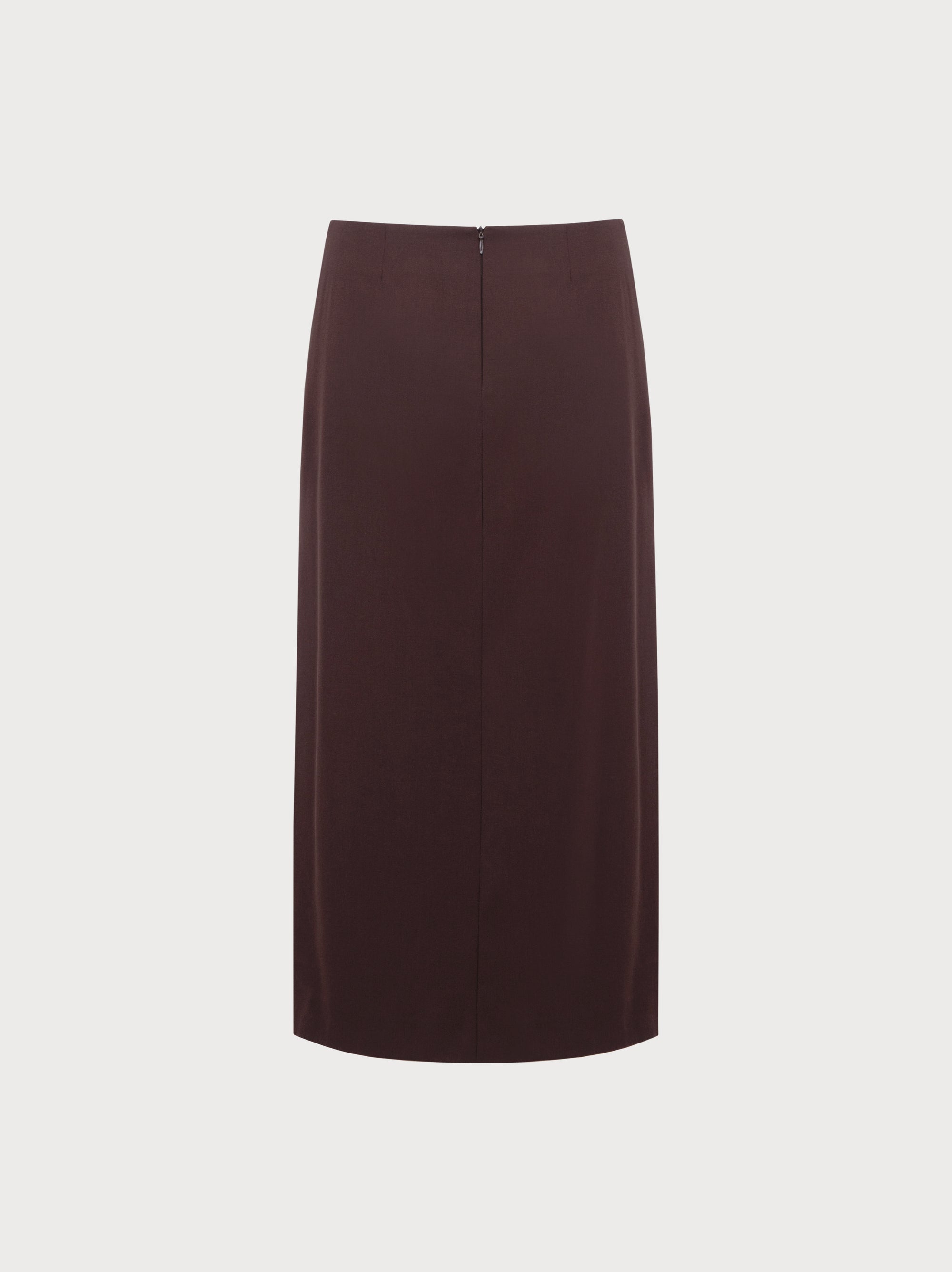 Dark brown pencil skirt on a light gray background
