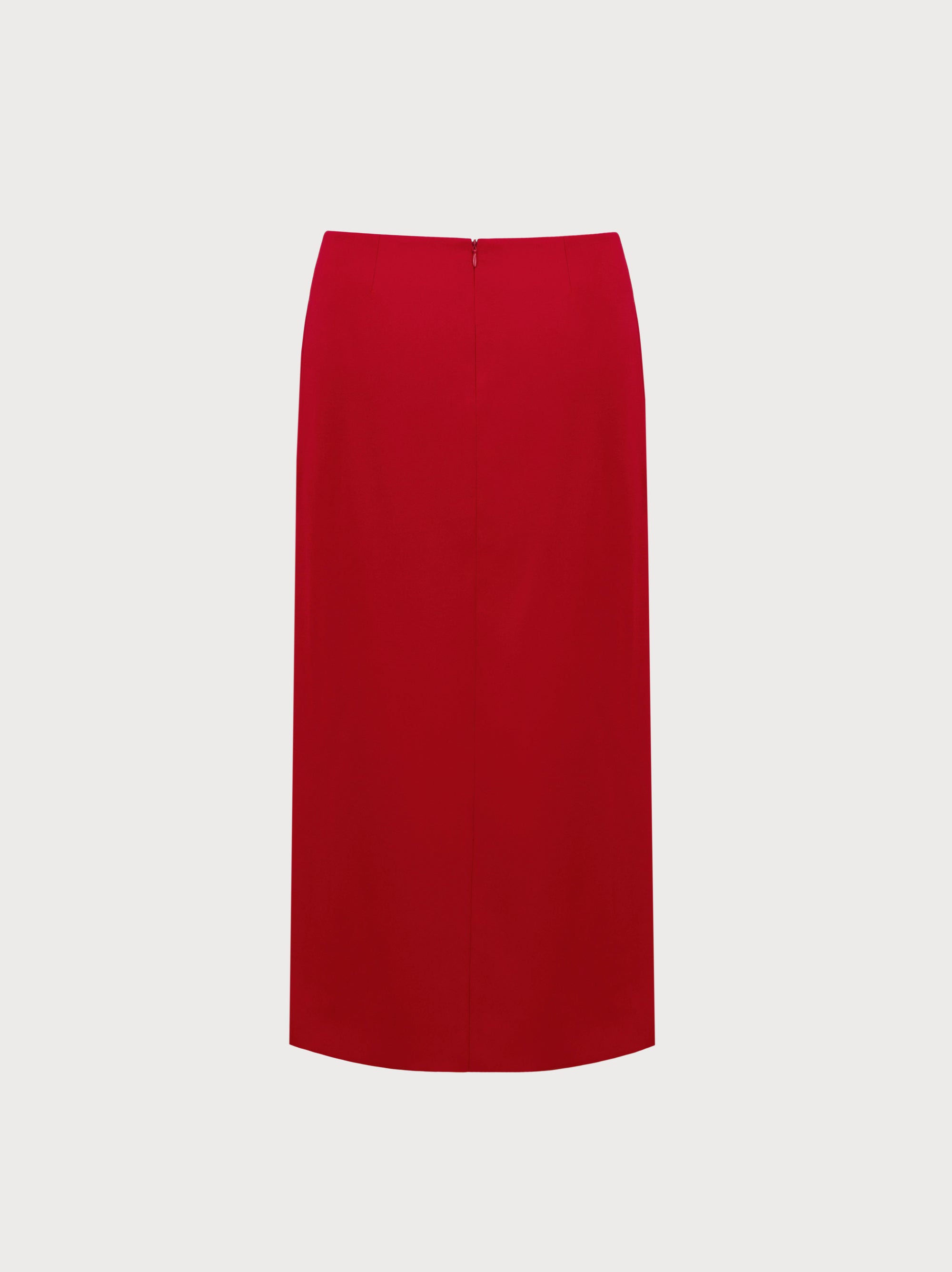 Red pencil skirt on a light gray background