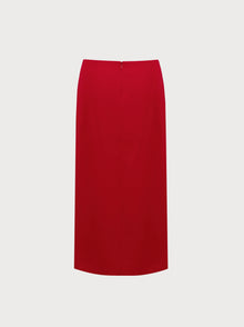 Red pencil skirt on a light gray background