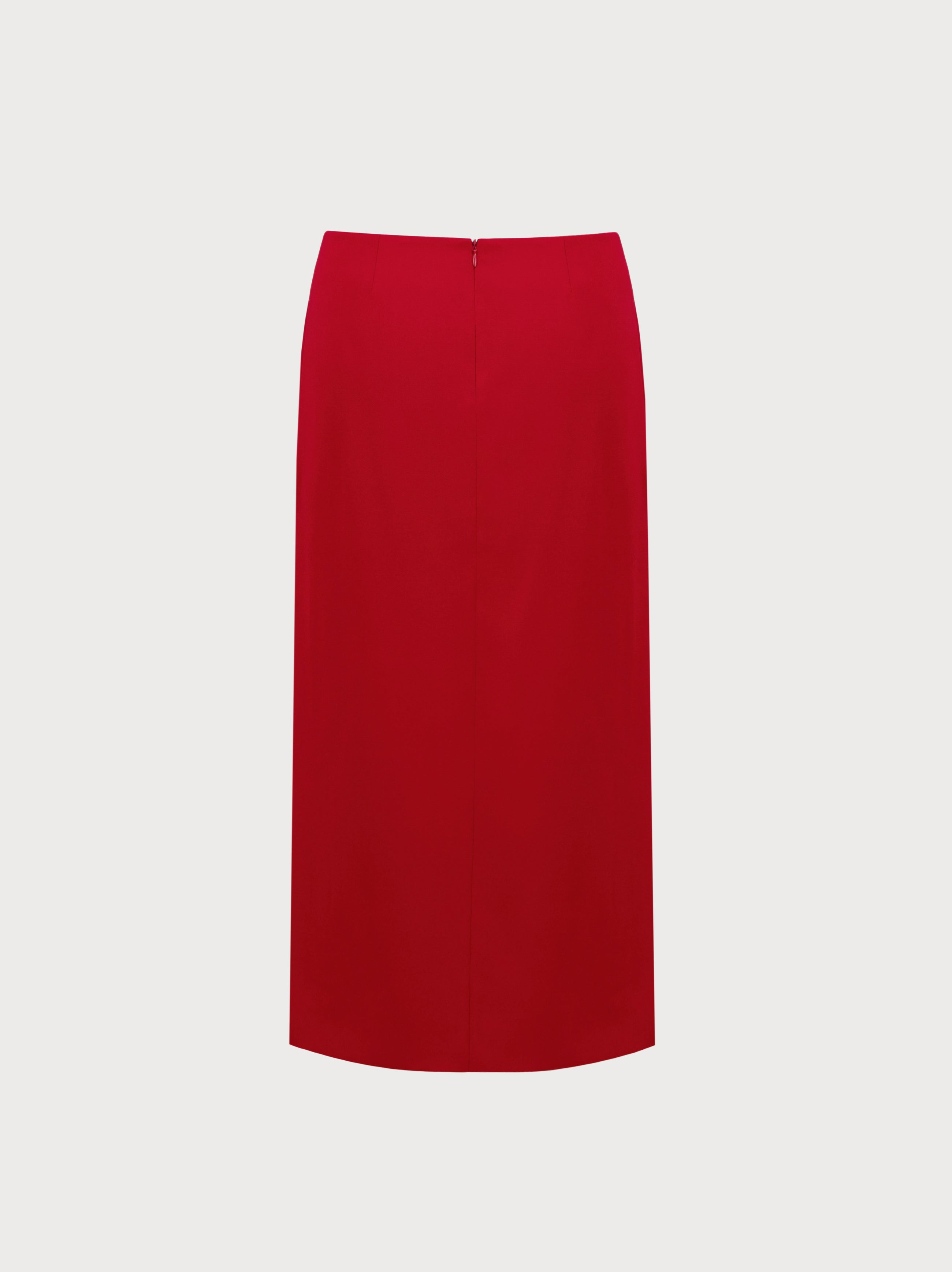 Red pencil skirt on a light gray background