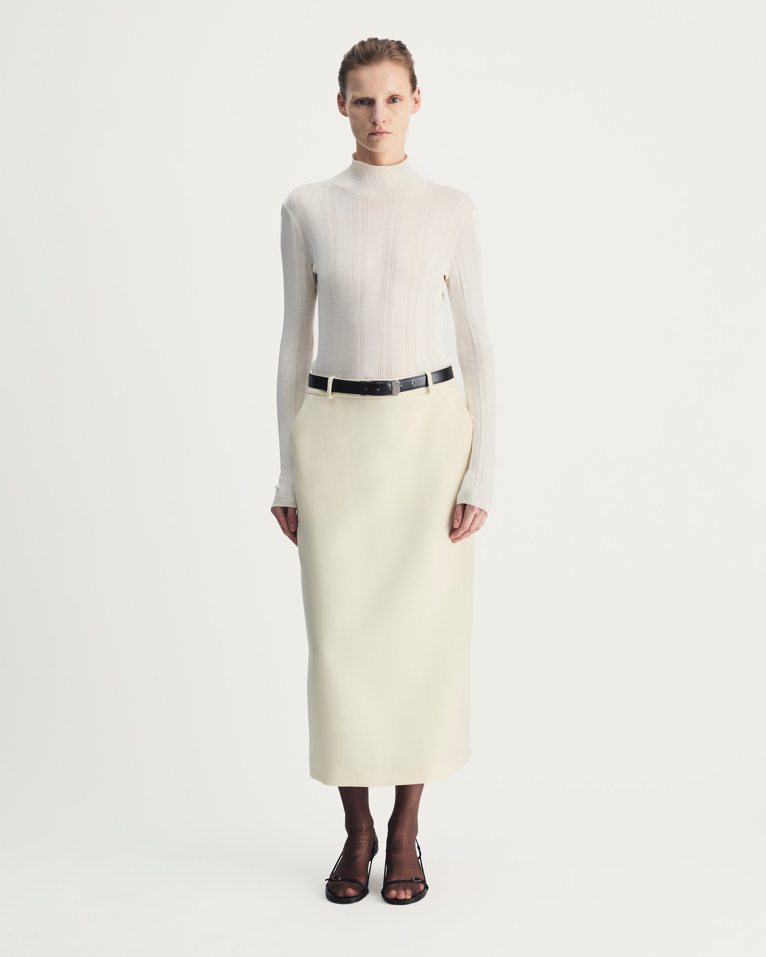 Nadia Skirt in Ivory Virgin Wool