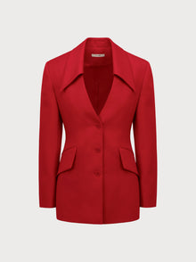 Red jacket on a light gray background