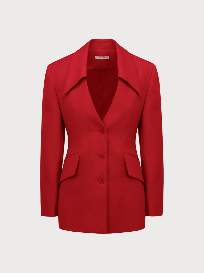 Red jacket on a light gray background