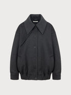 Dark gray jacket with a collar on a light gray background
