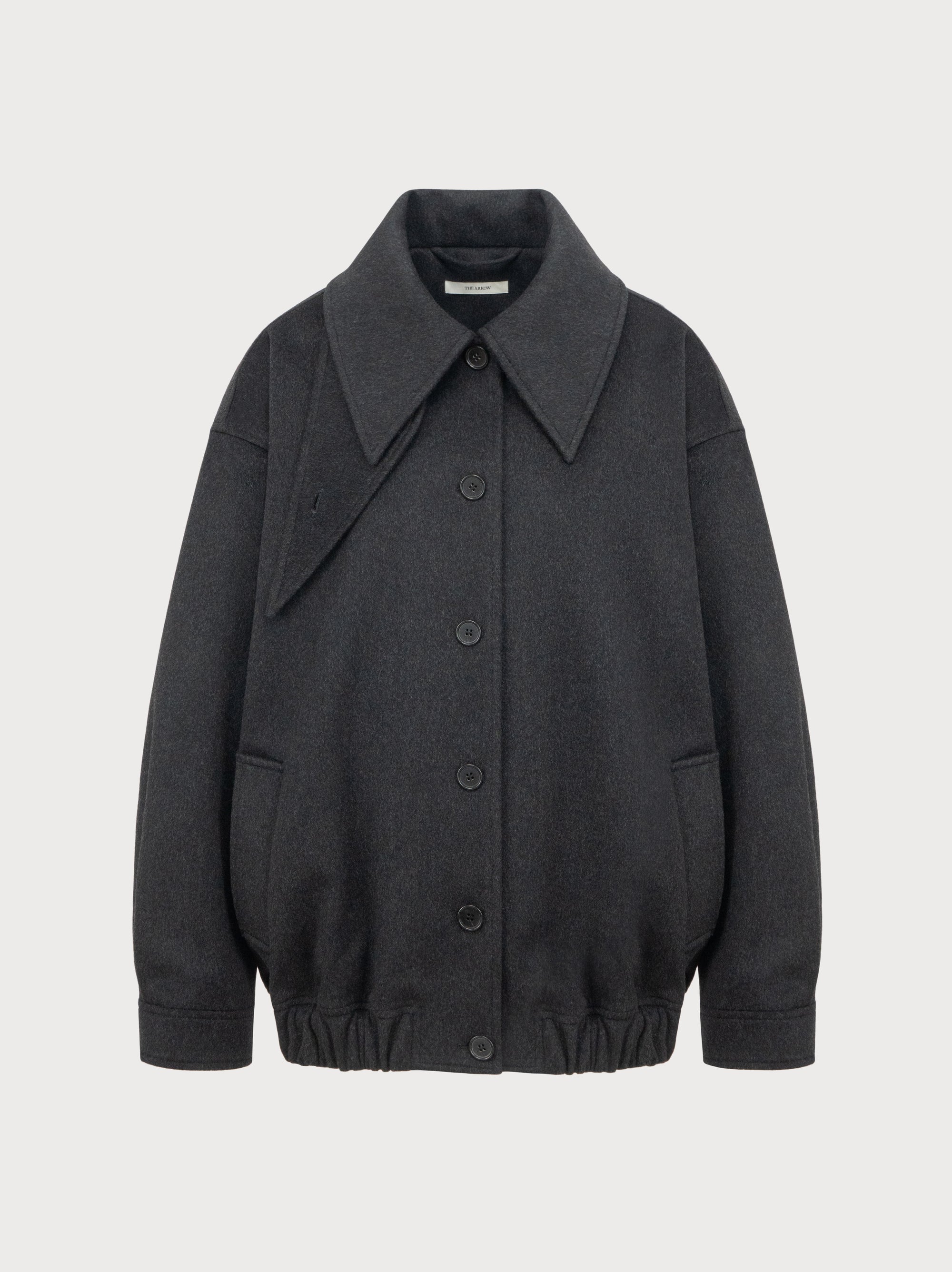 Dark gray jacket with a collar on a light gray background