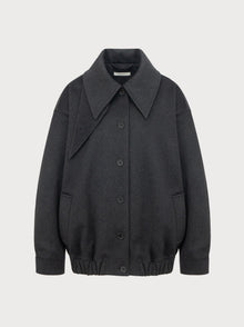 Dark gray jacket with a collar on a light gray background