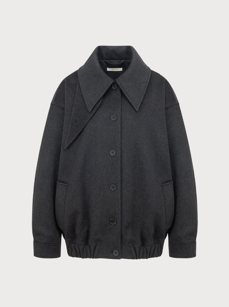 Dark gray jacket with a collar on a light gray background