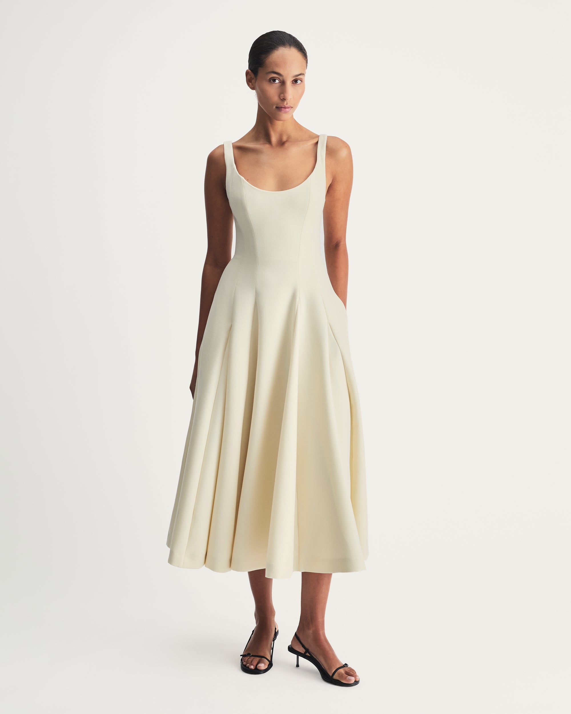 ivory wool dress DOUBLE FACE WOOL DRESS W/ INSETS: IVORY
