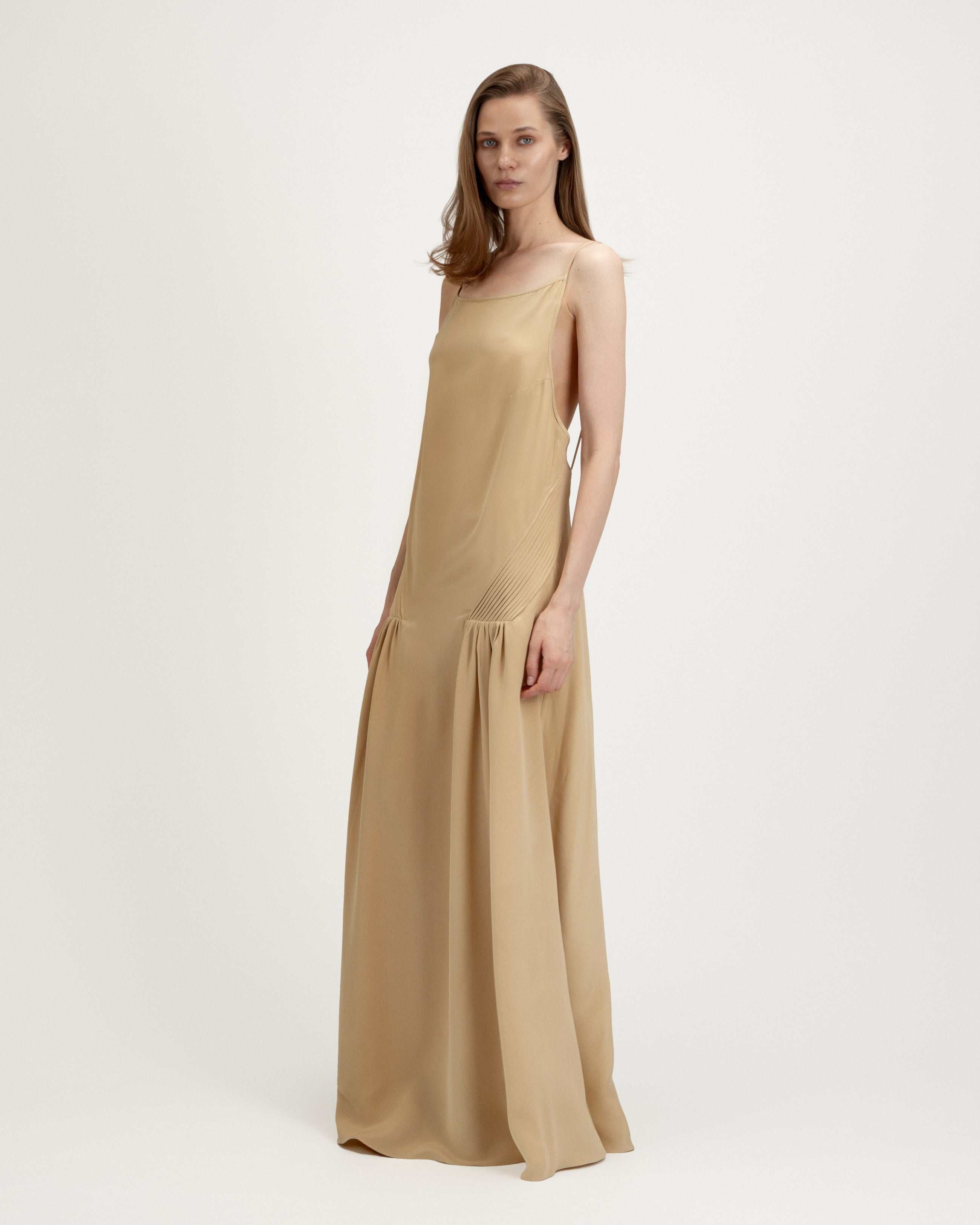 Vera Dress in Beige Silk
