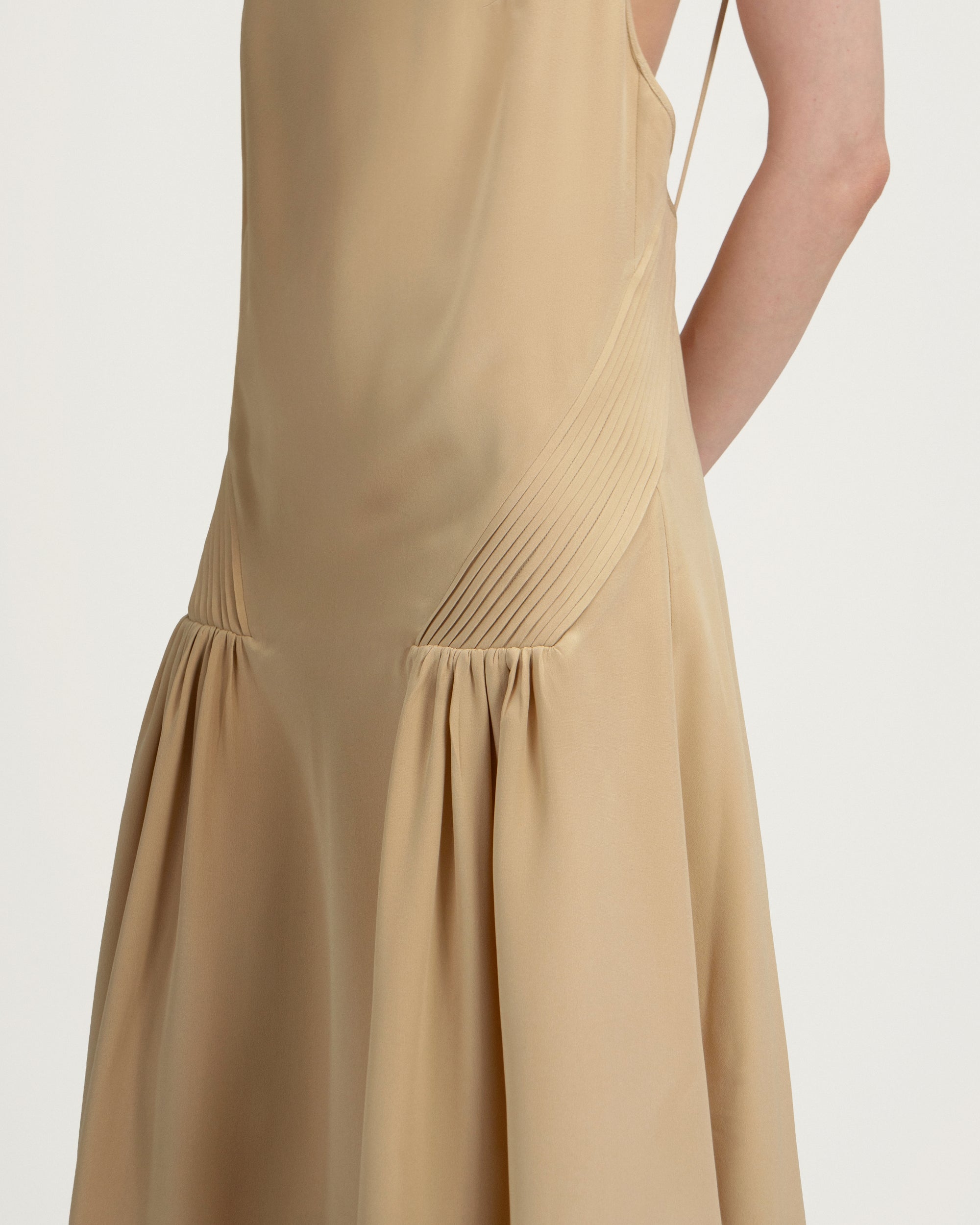 Vera Dress in Beige Silk