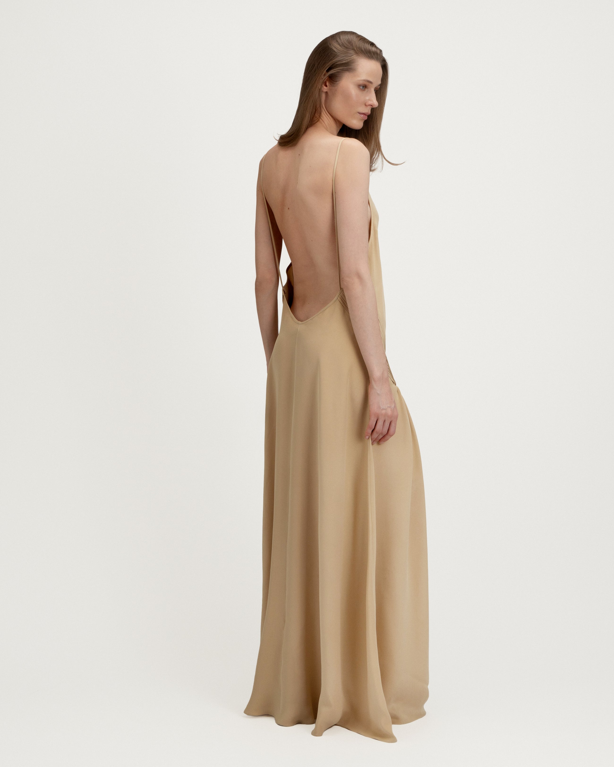 Vera Dress in Beige Silk